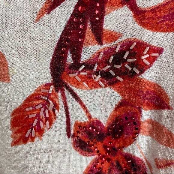 Leo‎ Guy 2-Piece Floral Beaded Tank with Open Cardigan Women's 4 Beige Pink Red - Picture 6 of 12